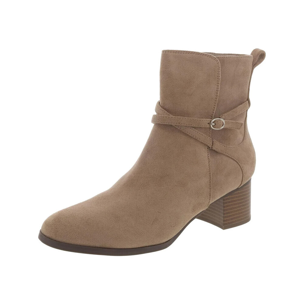 Anne Klein Moore Bootie Women's US 6 Sand Leather Block Heel Ankle Boots LION344